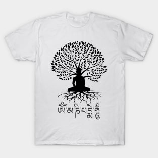 Buddha Tree of Life Om Mani Padme Hum Buddhist Mantra T-Shirt